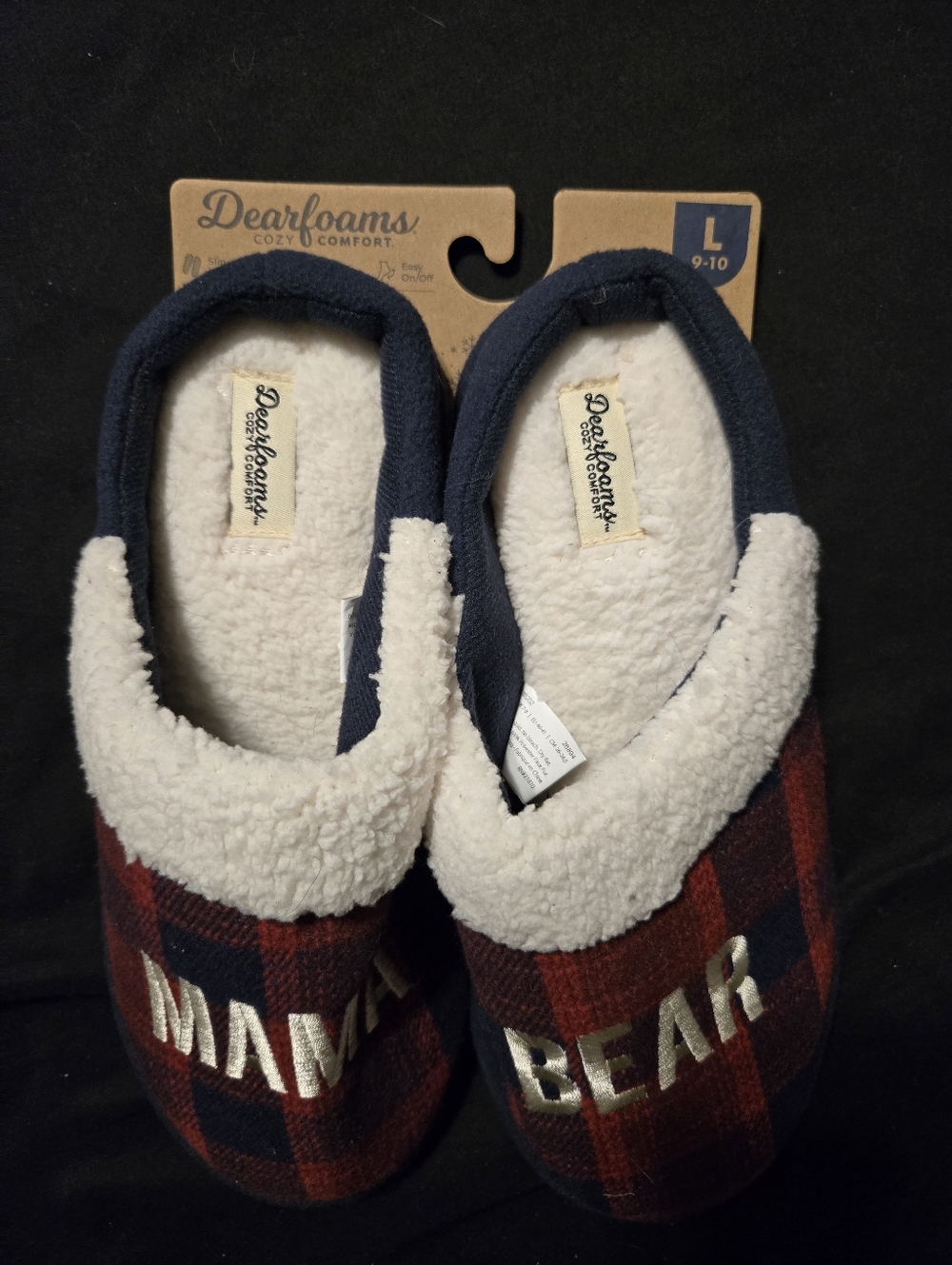 Dearfoams Womens "Mama Bear" Red Plaid Slipper